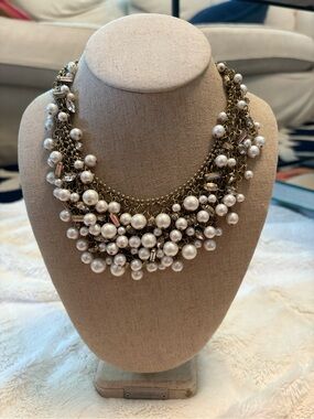 Stella & Dot Gold-Tone Multi-Strand Pearl Cluster Necklace